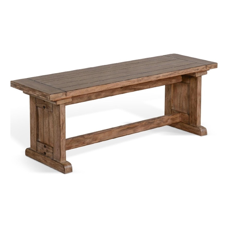 Yael Side Dining Bench- Plank Seat- Light Brown Mahogany Wood 48 Inch