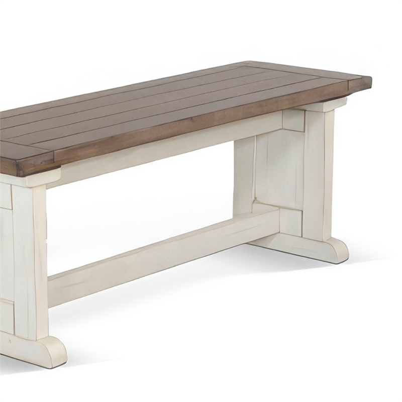 Dean Side Dining Bench- Plank Style Seat- Off White and Brown 48 Inch