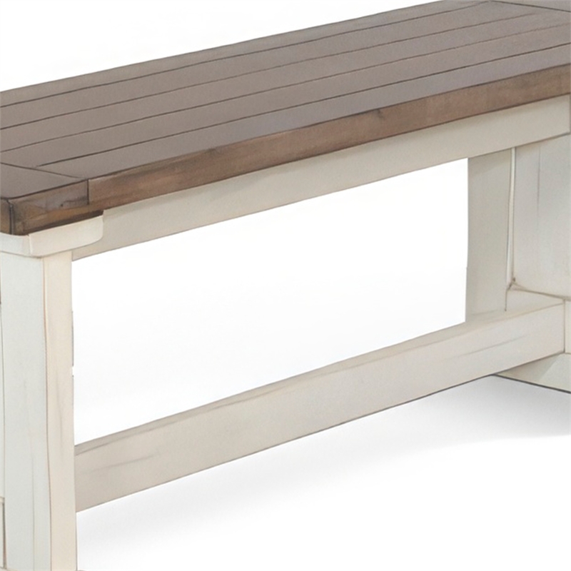 Dean Side Dining Bench- Plank Style Seat- Off White and Brown 48 Inch