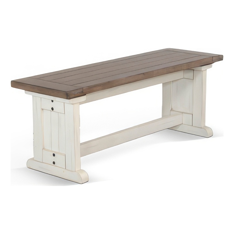 Dean Side Dining Bench- Plank Style Seat- Off White and Brown 48 Inch