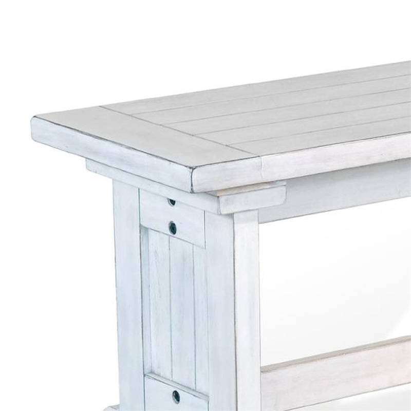 Sime Side Dining Bench- Plank Style- Off White Mahogany Wood 48 Inch