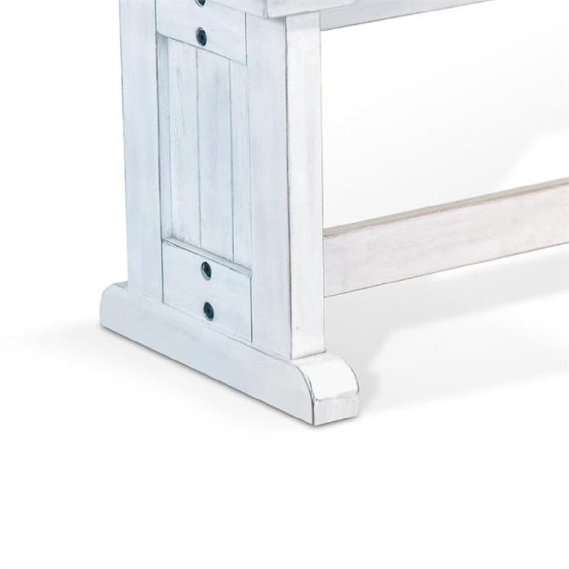 Sime Side Dining Bench- Plank Style- Off White Mahogany Wood 48 Inch