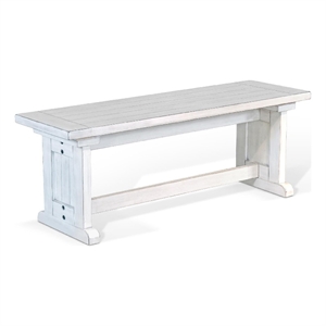 Sime Side Dining Bench- Plank Style- Off White Mahogany Wood 48 Inch