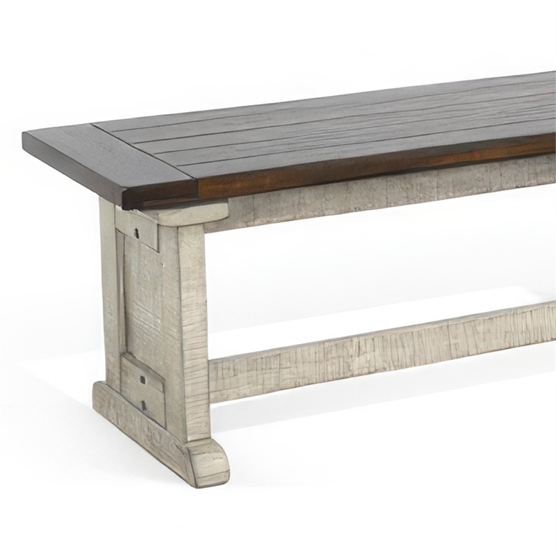 Camie Side Dining Bench- Plank Dark Brown Gray Mahogany Wood 48 Inch