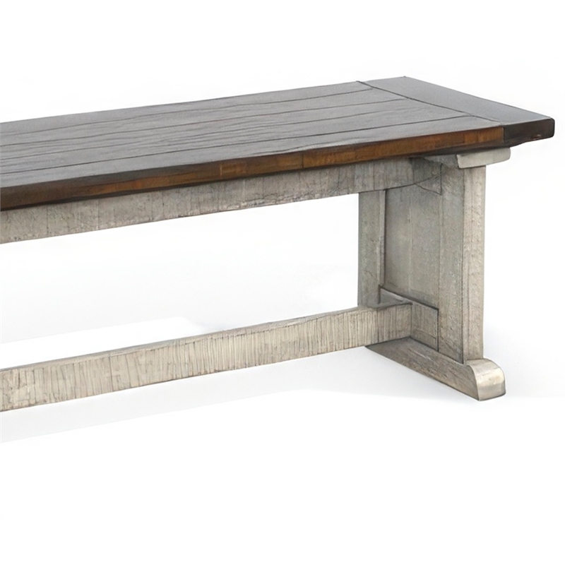Camie Side Dining Bench- Plank Dark Brown Gray Mahogany Wood 48 Inch
