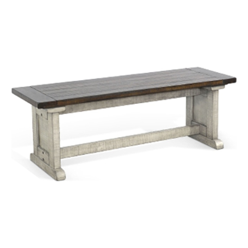 Camie Side Dining Bench- Plank Dark Brown Gray Mahogany Wood 48 Inch