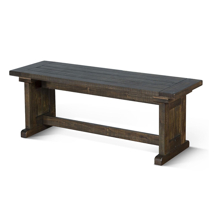 Camie Side Dining Bench- Plank Seat- Dark Brown Mahogany Wood 48 Inch