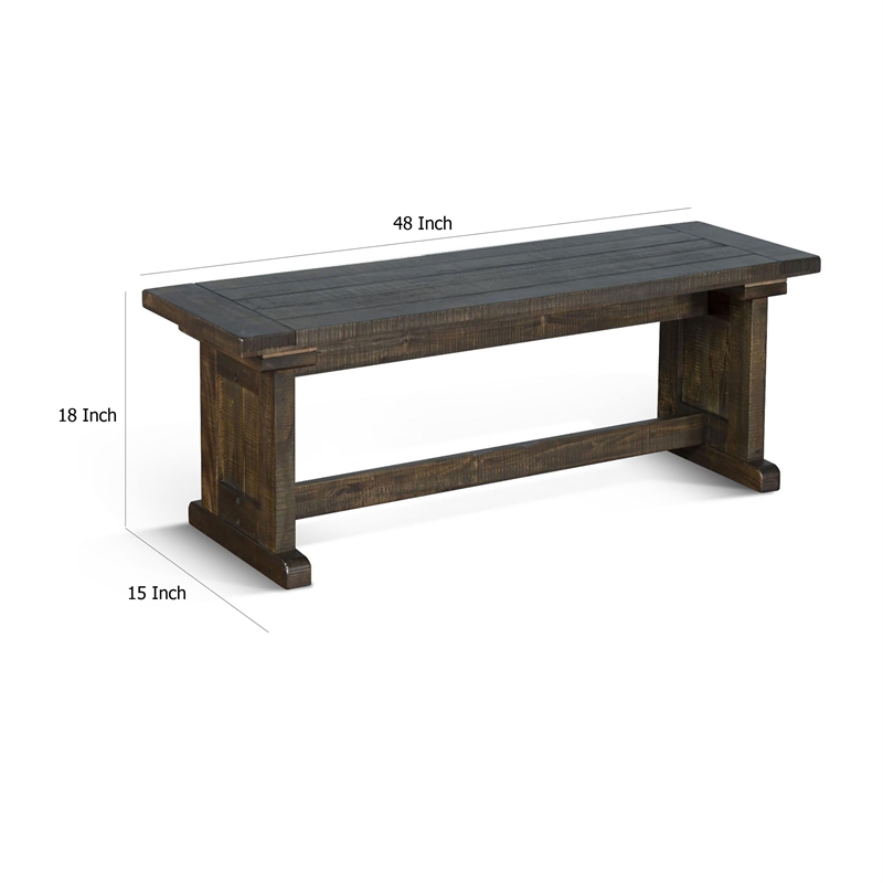 Camie Side Dining Bench- Plank Seat- Dark Brown Mahogany Wood 48 Inch
