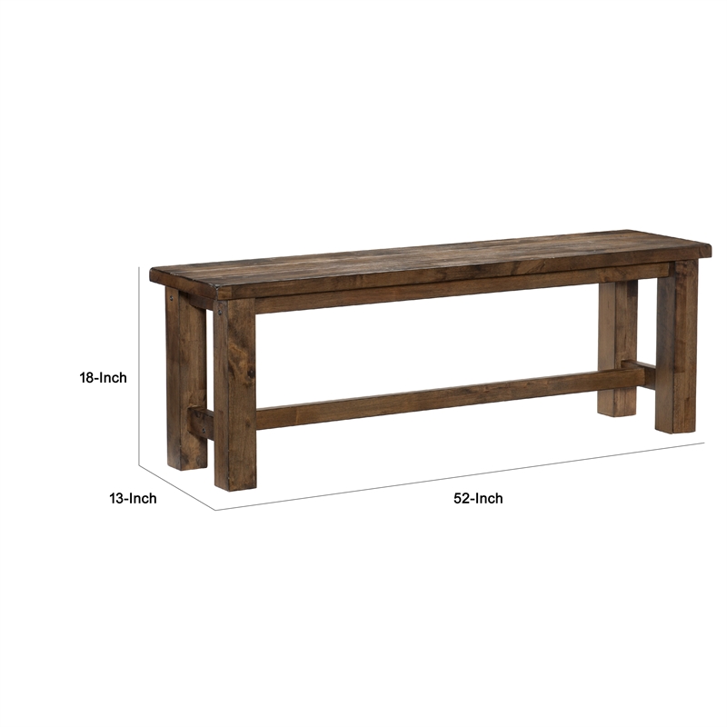 Rick Dining Bench- 52 Inch Transitional Natural Brown Rubberwood