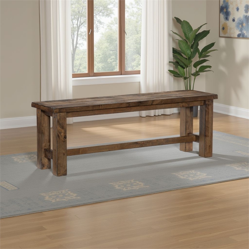 Rick Dining Bench- 52 Inch Transitional Natural Brown Rubberwood