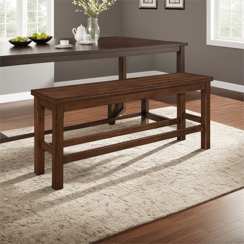 Lsy Counter Height Dining Bench- 64 Inch Dark Brown Wood Frame