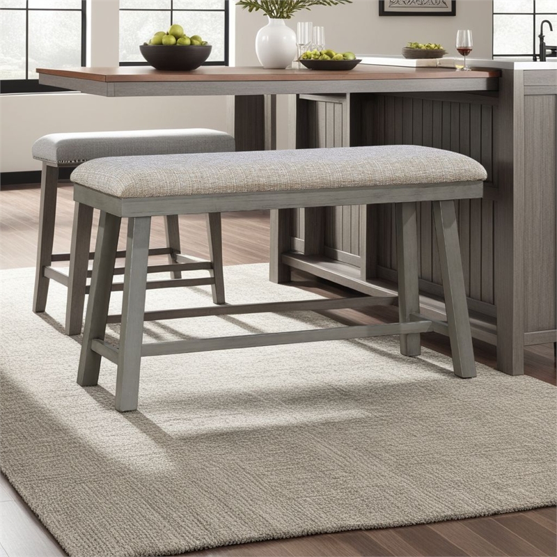 Anab Counter Height Bench- Foam Cushioned Polyester- Gray Wood