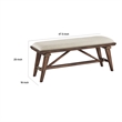 Manny Bench with Brown Angled Legs- Cream Textured Polyester- 47 Inch