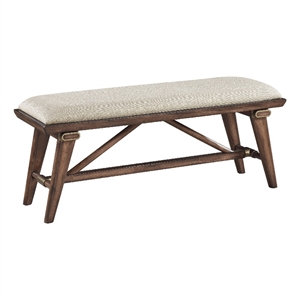 Manny Bench with Brown Angled Legs- Cream Textured Polyester- 47 Inch