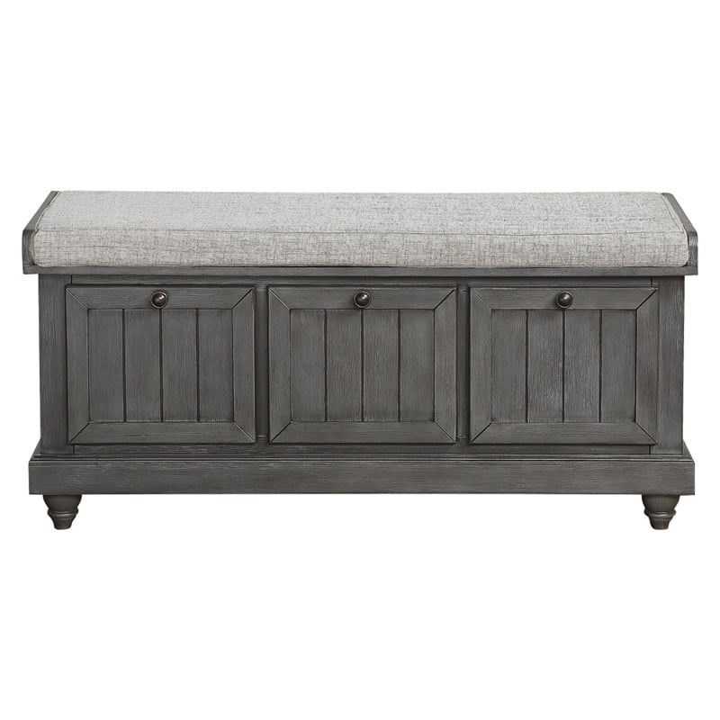 Wali 44 Inch Bench with Lift Top Storage- Plush Gray Cushioned Seat