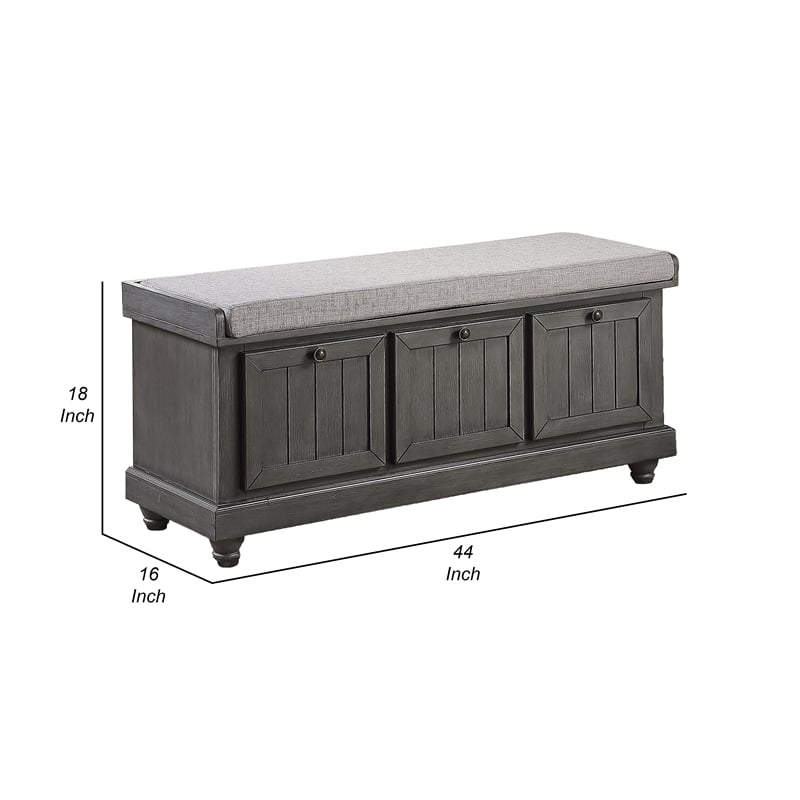 Wali 44 Inch Bench with Lift Top Storage- Plush Gray Cushioned Seat