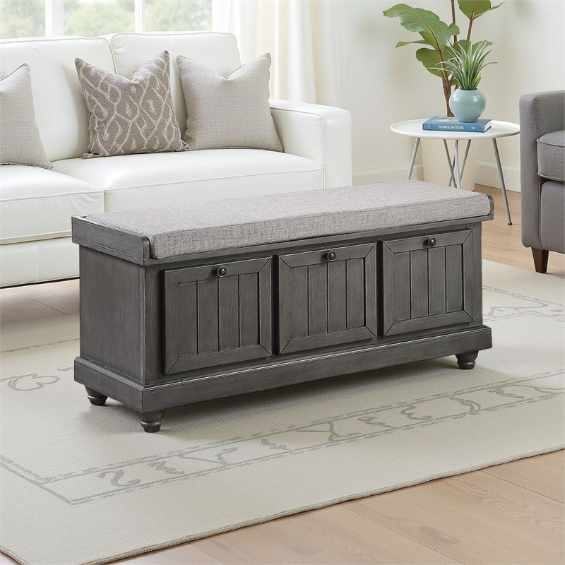 Wali 44 Inch Bench with Lift Top Storage- Plush Gray Cushioned Seat