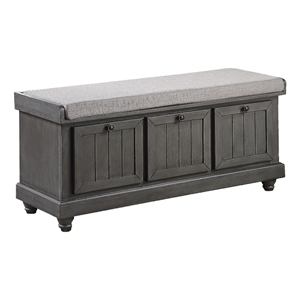 Wali 44 Inch Bench with Lift Top Storage- Plush Gray Cushioned Seat