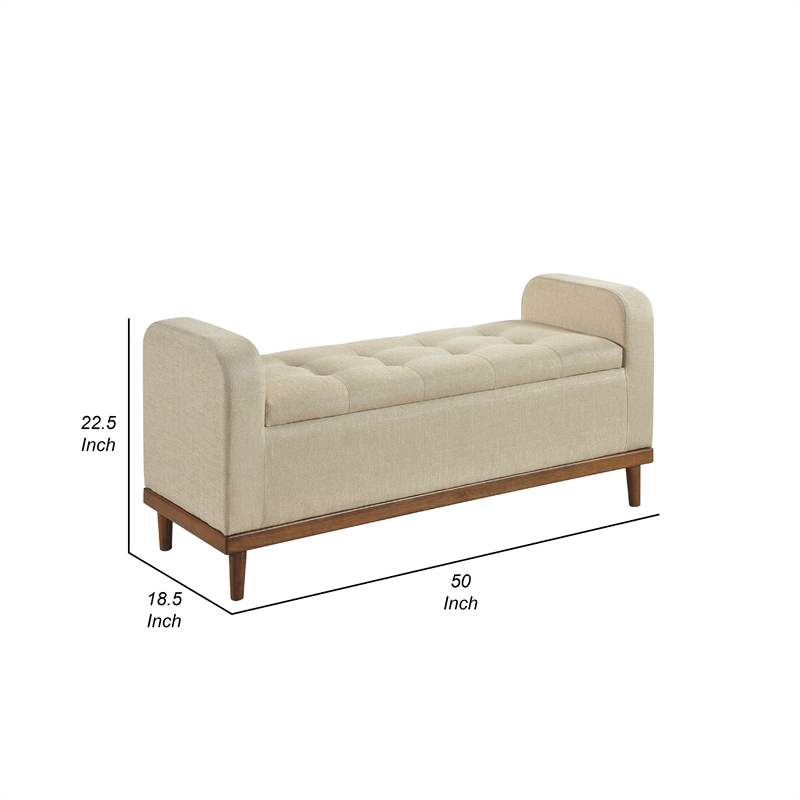 Bity Lift Top Storage Bench- Light Brown Textured Fabric- Wood 50 Inch