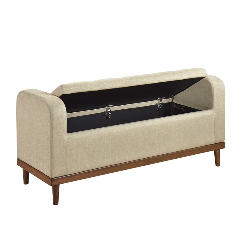 Bity Lift Top Storage Bench- Light Brown Textured Fabric- Wood 50 Inch