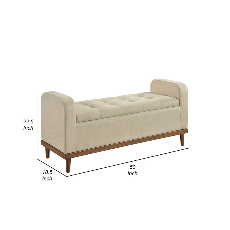 Bity Lift Top Storage Bench- Light Brown Textured Fabric- Wood 50 Inch