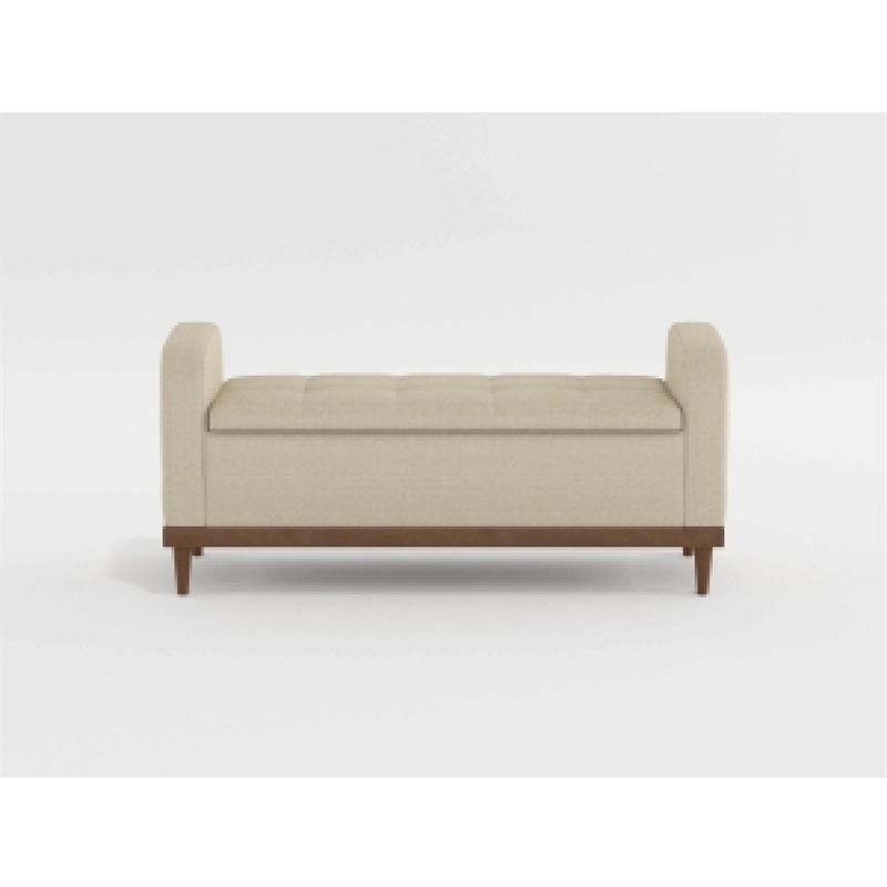 Bity Lift Top Storage Bench- Light Brown Textured Fabric- Wood 50 Inch