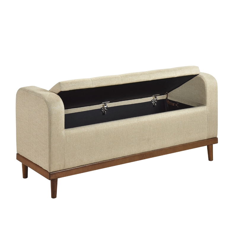 Bity Lift Top Storage Bench- Light Brown Textured Fabric- Wood 50 Inch