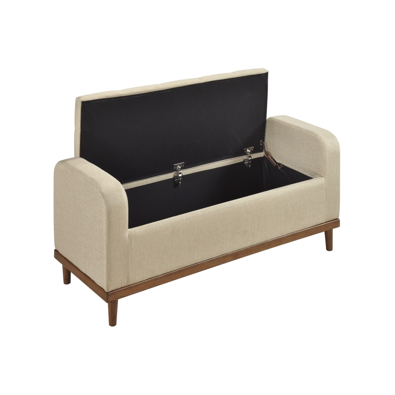 Bity Lift Top Storage Bench- Light Brown Textured Fabric- Wood 50 Inch
