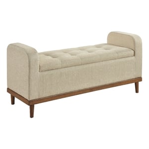 Bity Lift Top Storage Bench- Light Brown Textured Fabric- Wood 50 Inch