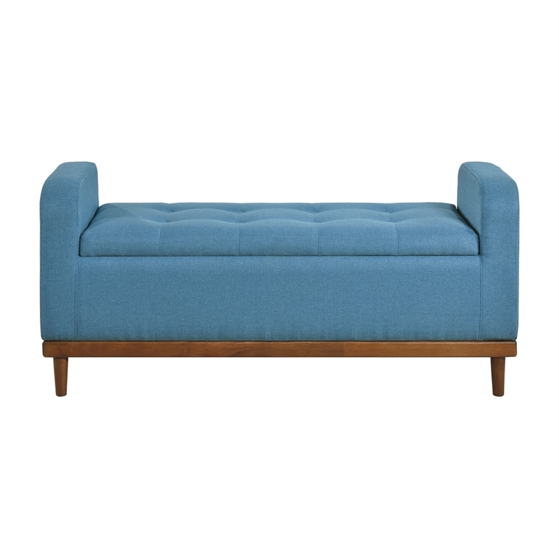 Bity Lift Top Storage Bench- Blue Textured Fabric- Wood Base- 50 Inch