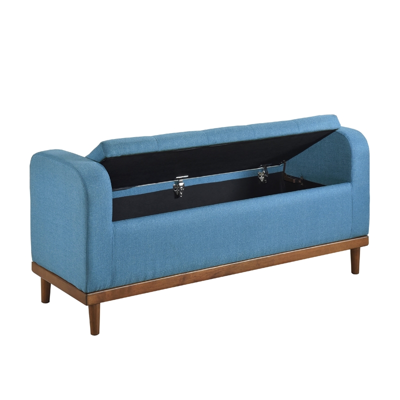Bity Lift Top Storage Bench- Blue Textured Fabric- Wood Base- 50 Inch