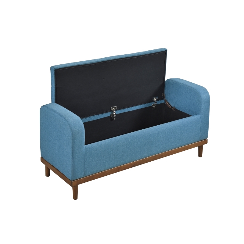 Bity Lift Top Storage Bench- Blue Textured Fabric- Wood Base- 50 Inch
