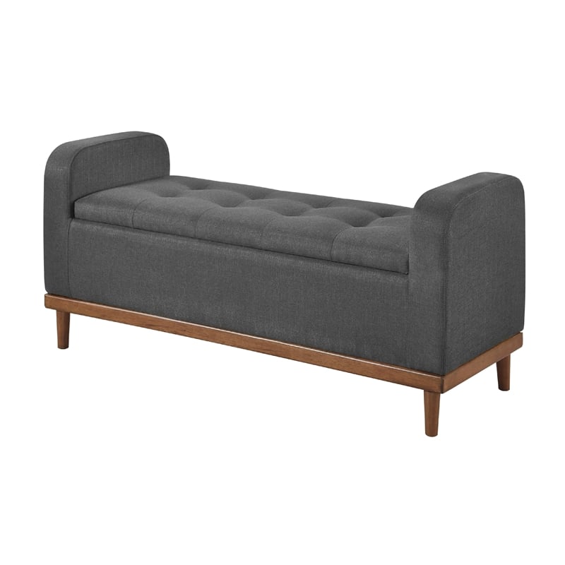 Bity Lift Top Storage Bench- Dark Gray Textured Fabric- Wood 50 Inch