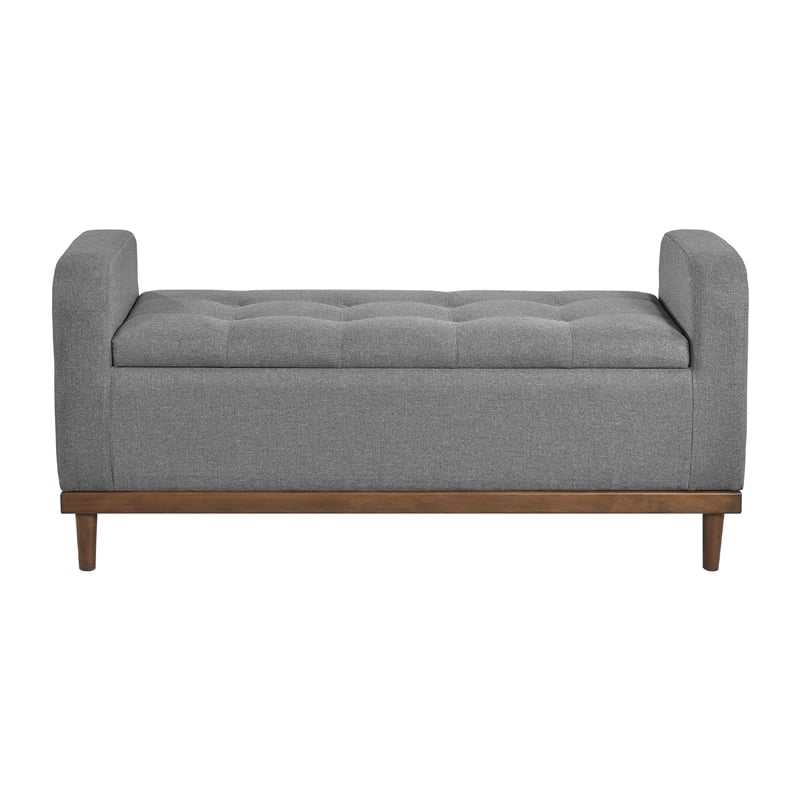 Bity Lift Top Storage Bench- Medium Gray Textured Fabric- Wood 50 Inch