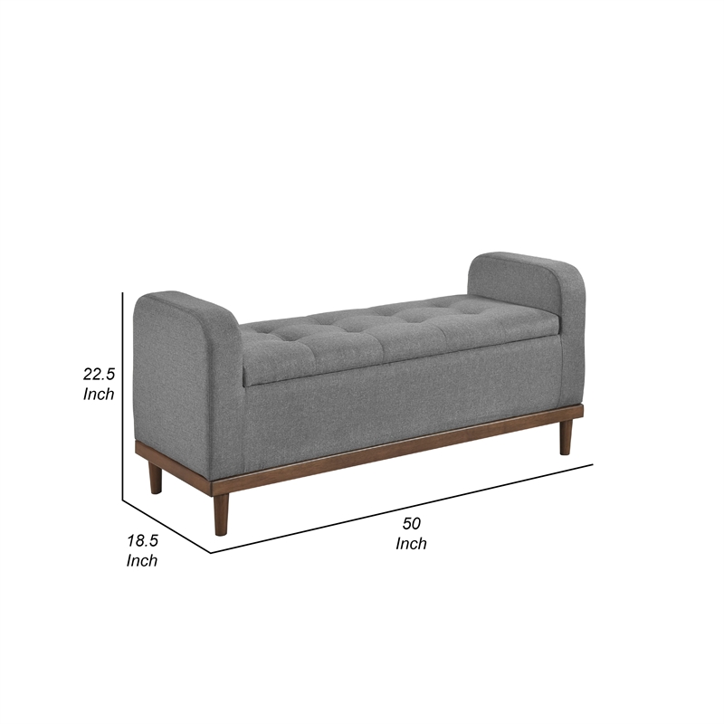 Bity Lift Top Storage Bench- Medium Gray Textured Fabric- Wood 50 Inch