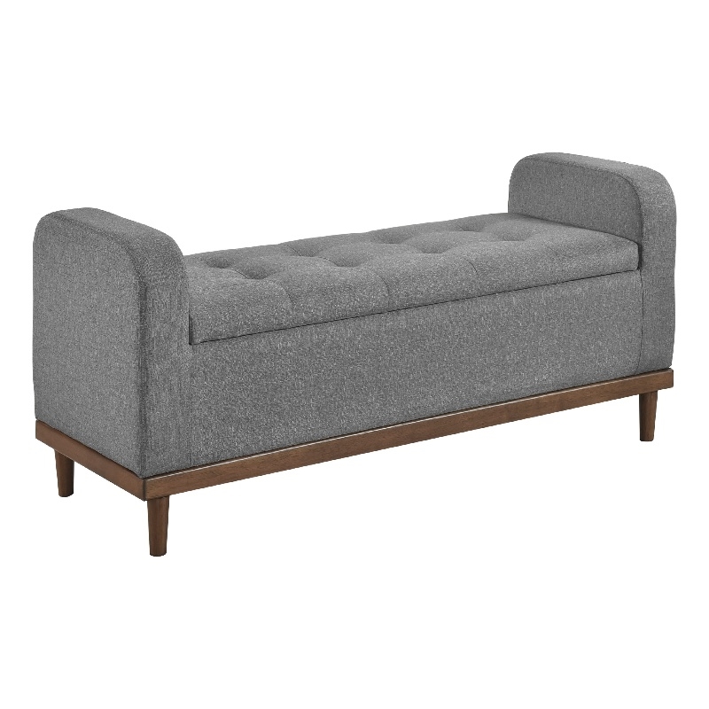 Bity Lift Top Storage Bench- Medium Gray Textured Fabric- Wood 50 Inch