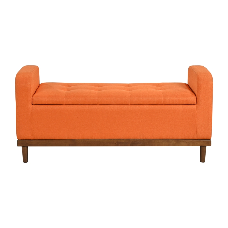 Bity Lift Top Storage Bench- Orange Textured Fabric- Wood Base 50 Inch