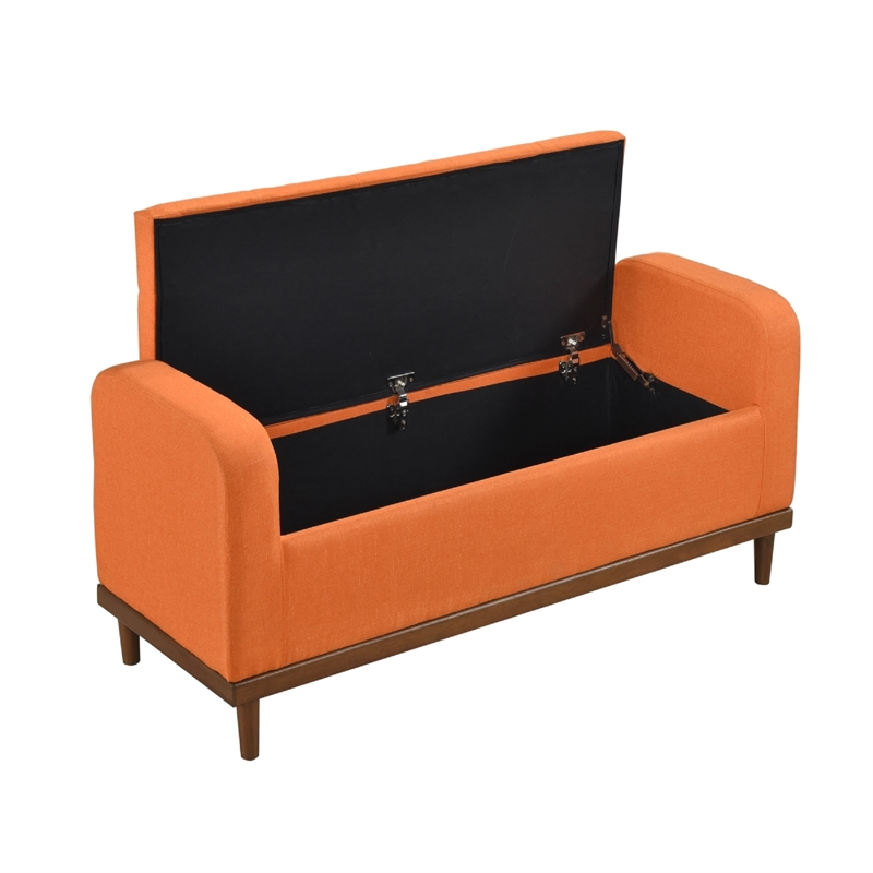 Bity Lift Top Storage Bench- Orange Textured Fabric- Wood Base 50 Inch