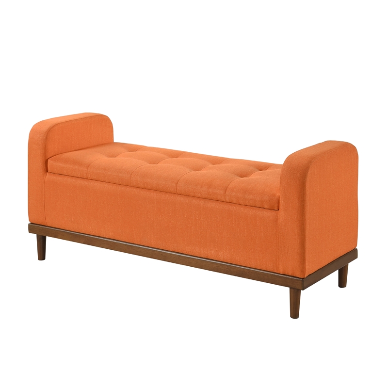 Bity Lift Top Storage Bench- Orange Textured Fabric- Wood Base 50 Inch