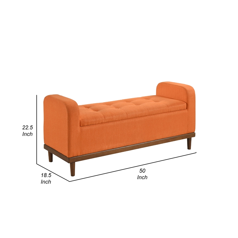 Bity Lift Top Storage Bench- Orange Textured Fabric- Wood Base 50 Inch