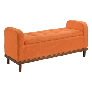 Bity Lift Top Storage Bench- Orange Textured Fabric- Wood Base 50 Inch