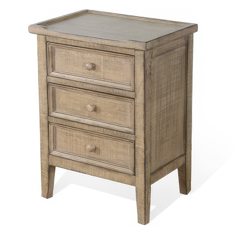 Rena Side End Table - 3 Drawers with Round Knobs - Mahogany Wood