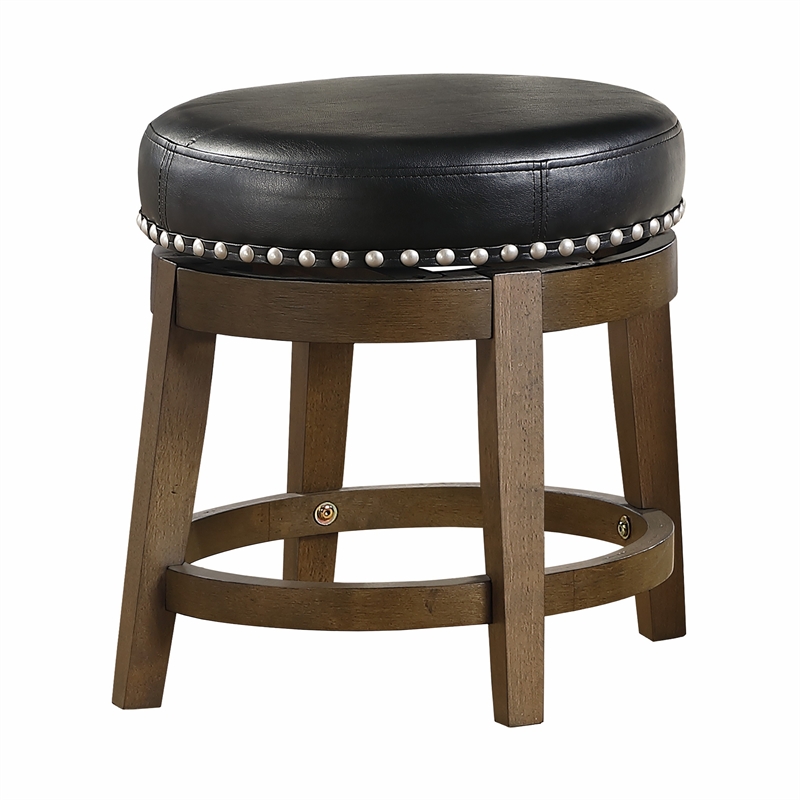 Bara 20 Inch Swivel Dining Stool- Round Faux Leather- Brown- Set of 2