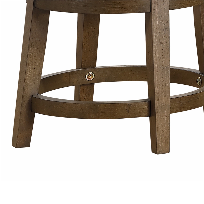 Bara 20 Inch Swivel Dining Stool- Round Faux Leather- Brown- Set of 2