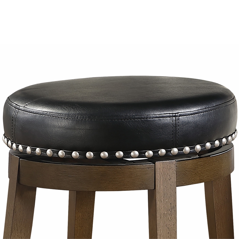 Bara 20 Inch Swivel Dining Stool- Round Faux Leather- Brown- Set of 2