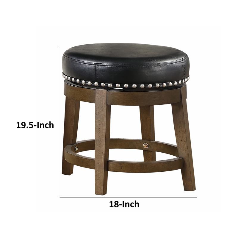Bara 20 Inch Swivel Dining Stool- Round Faux Leather- Brown- Set of 2