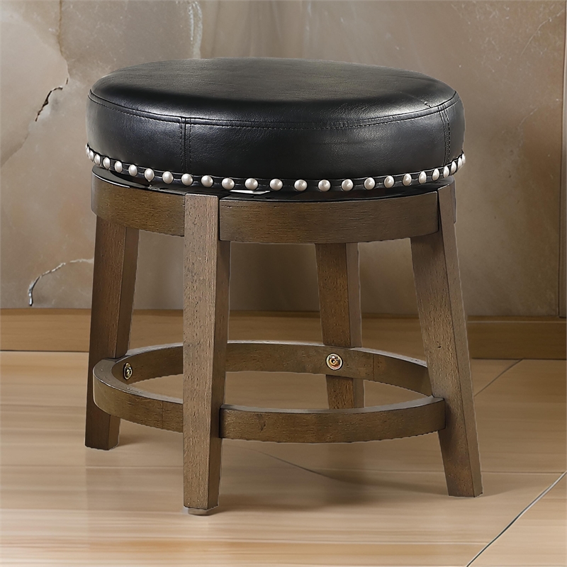 Bara 20 Inch Swivel Dining Stool- Round Faux Leather- Brown- Set of 2