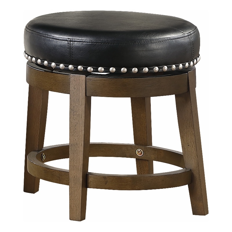 Bara 20 Inch Swivel Dining Stool- Round Faux Leather- Brown- Set of 2