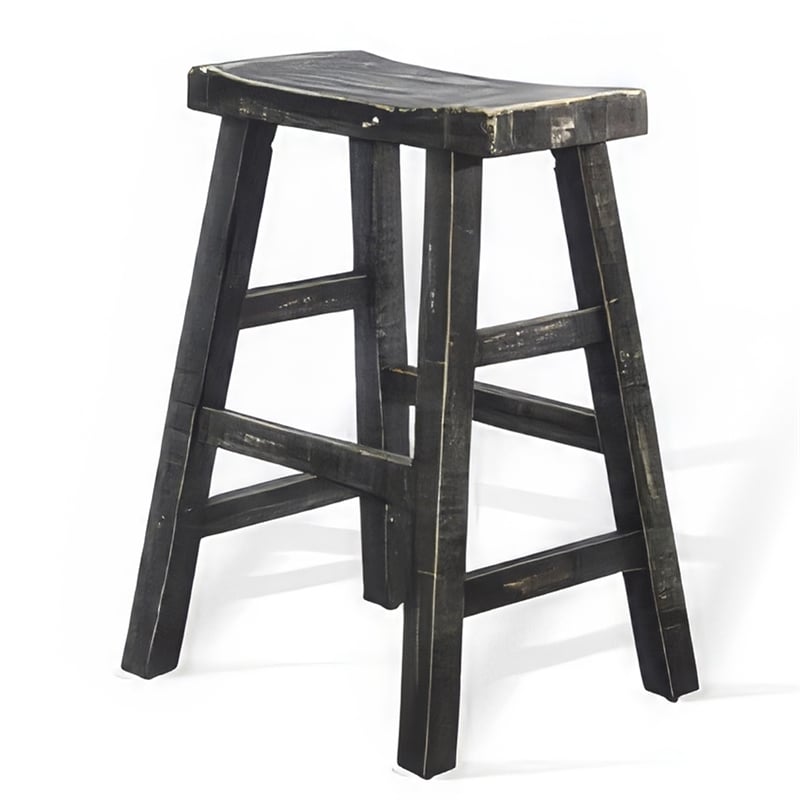 Rena Counter Stool Set of 2- Saddle Seat- Black Sand Mahogany Wood