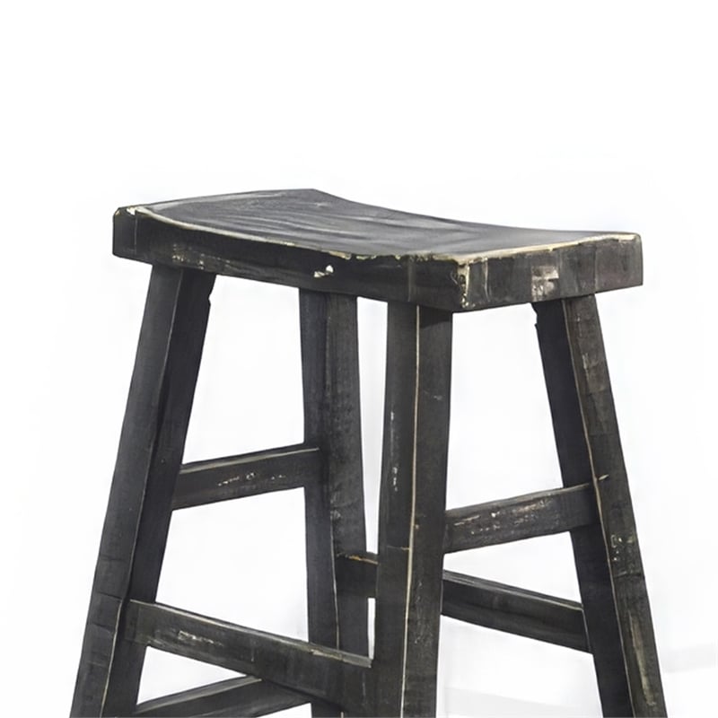Rena Counter Stool Set of 2- Saddle Seat- Black Sand Mahogany Wood